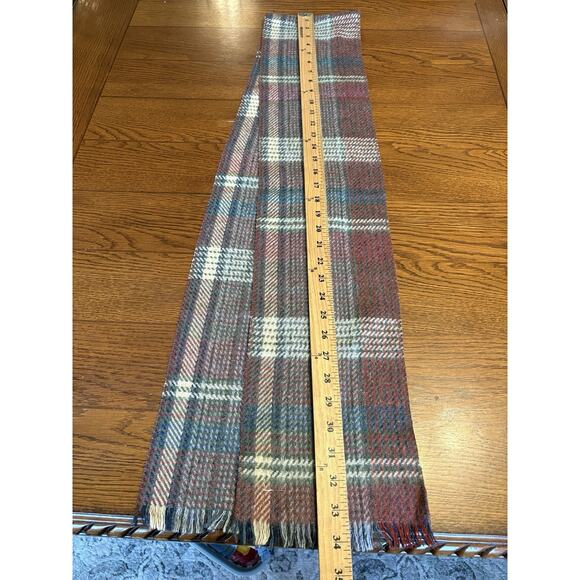 Vintage Pastel Plaid Fringe Scarf British Hong Kong Vintage 1980s Wool Blend - Picture 3 of 5